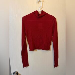 Forever 21 Women's Glitter Knit Turtleneck Crop Top, Red, Rolled Crop Hem Sz S